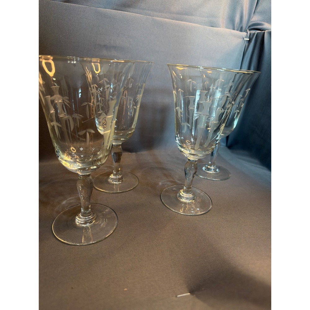 Mikasa Park Ave Bamboo Etched Crystal Wine Glasses Set of 4 Clear Stemware